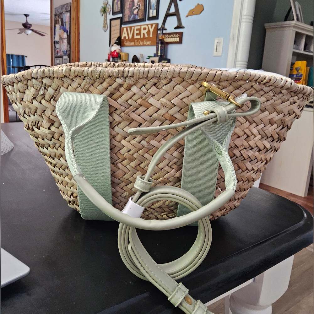 Green Zara Mini Raffia Straw Basket Bag Shoulder Tote